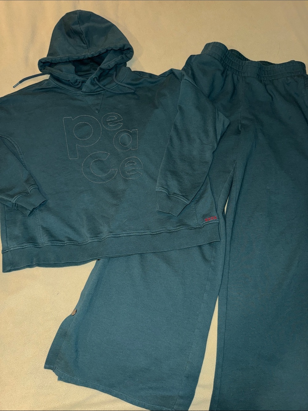 Peace Love World Embroidered Hoodie & Sweatpants Set